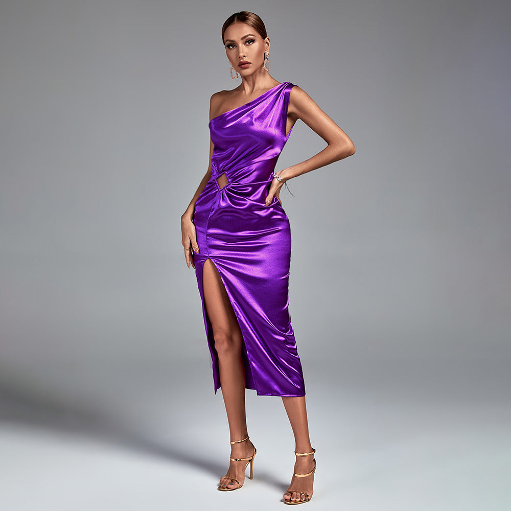One Shoulder Midi Hollow Out Bodycon Dress