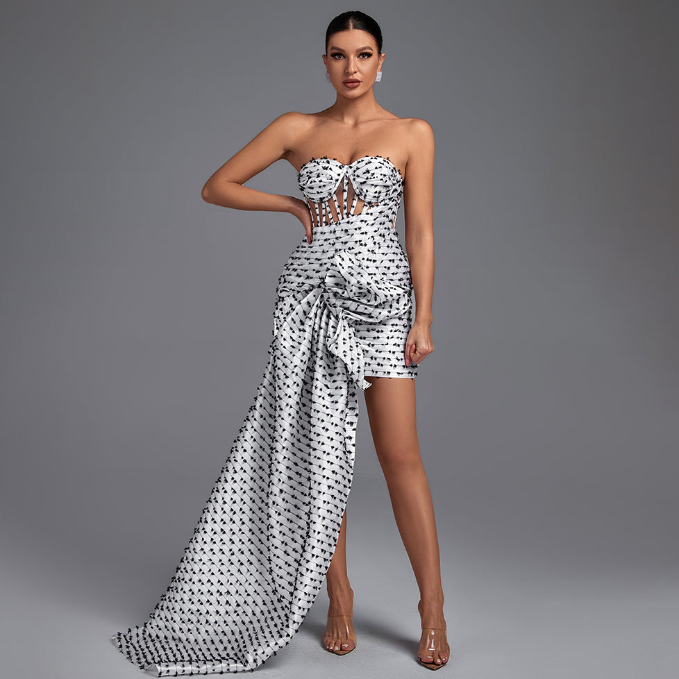 Strapless Mesh Draping Corset Gown