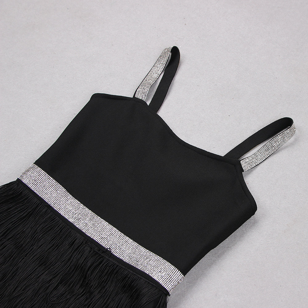 Strappy Sleeveless Midi Rhinestone Bandage Dress