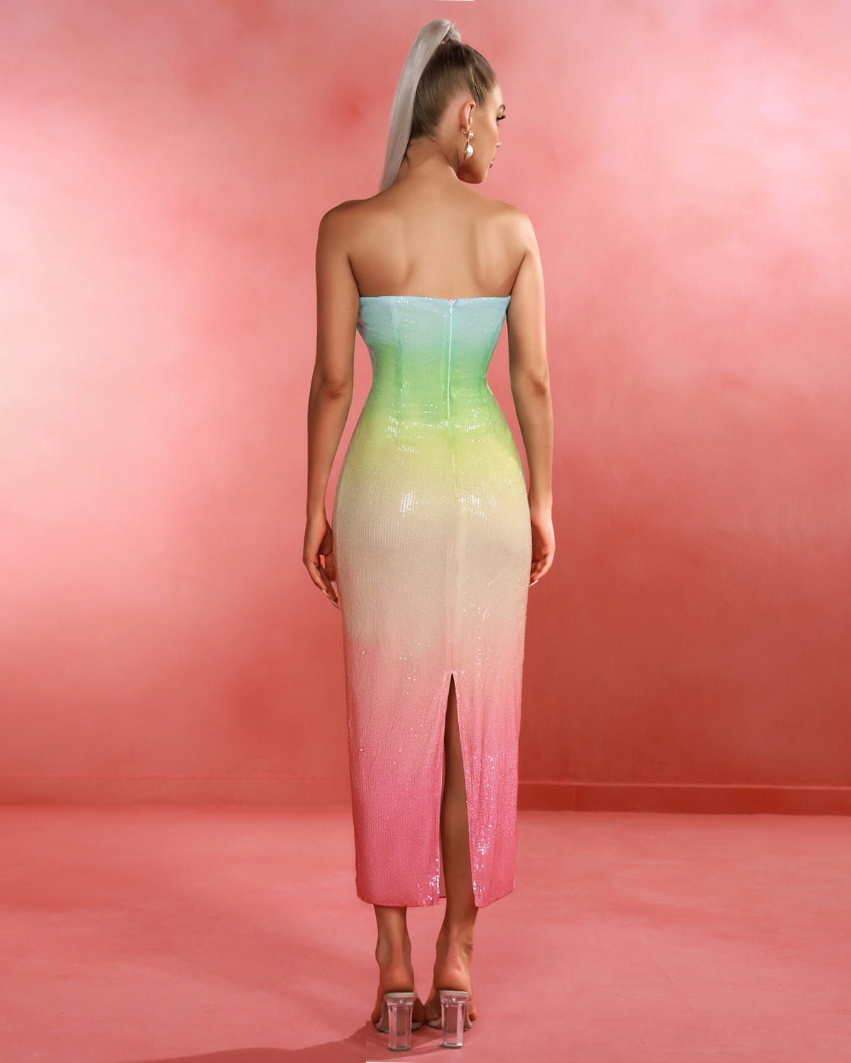 Rainbow Gradient Sequin Long Dress