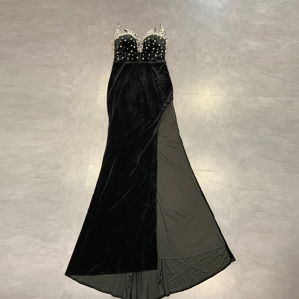 Strapless Sleeveless Maxi Pearl Bodycon Dress