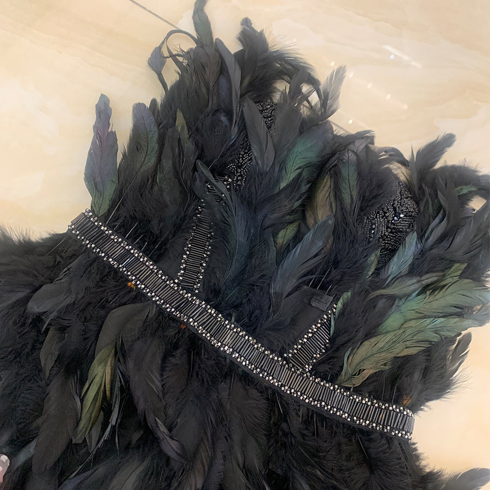 Strapless Sleeveless Feather Mini Bodycon Dress