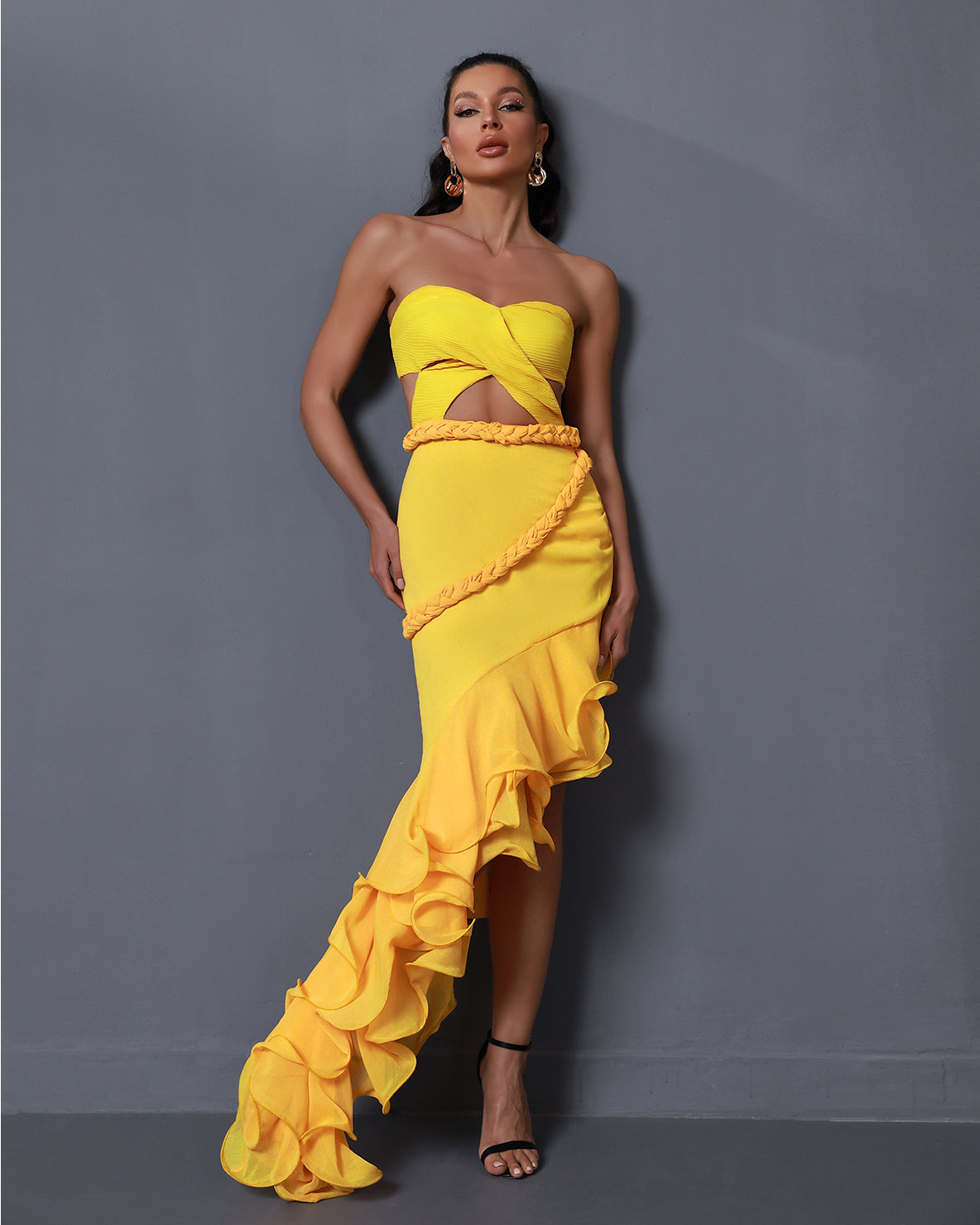 Yellow Strapless Cutout Jina Gown