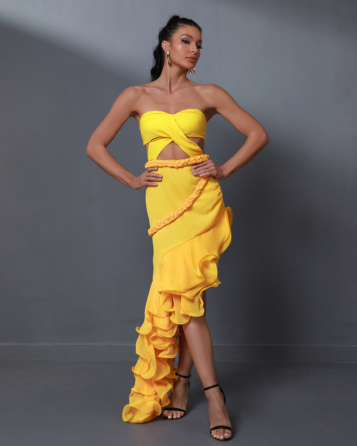 Yellow Strapless Cutout Jina Gown