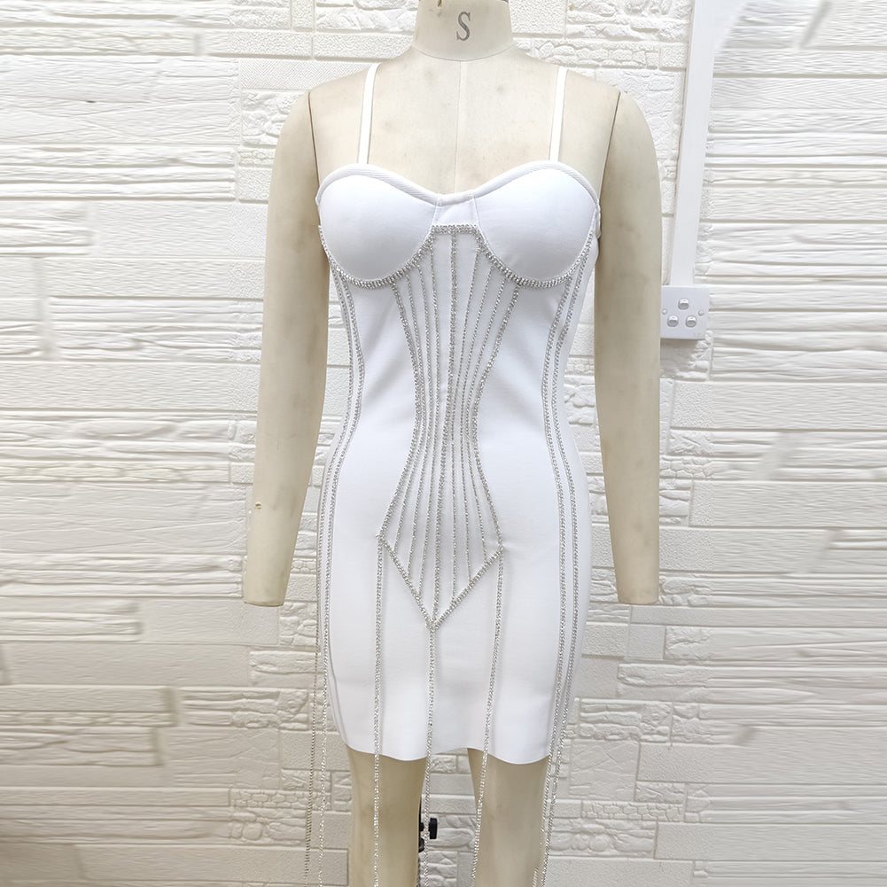 Strappy Sleeveless Mini Drill Chain Bandage Dress