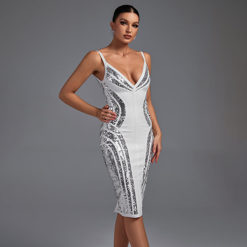 Strappy Striped Sequins Bandage Dress