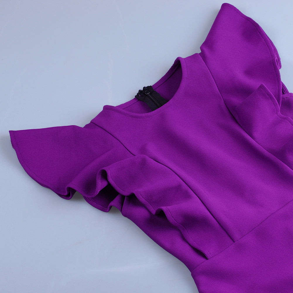 Round Neck Short Sleeve Frill Bandage Dress