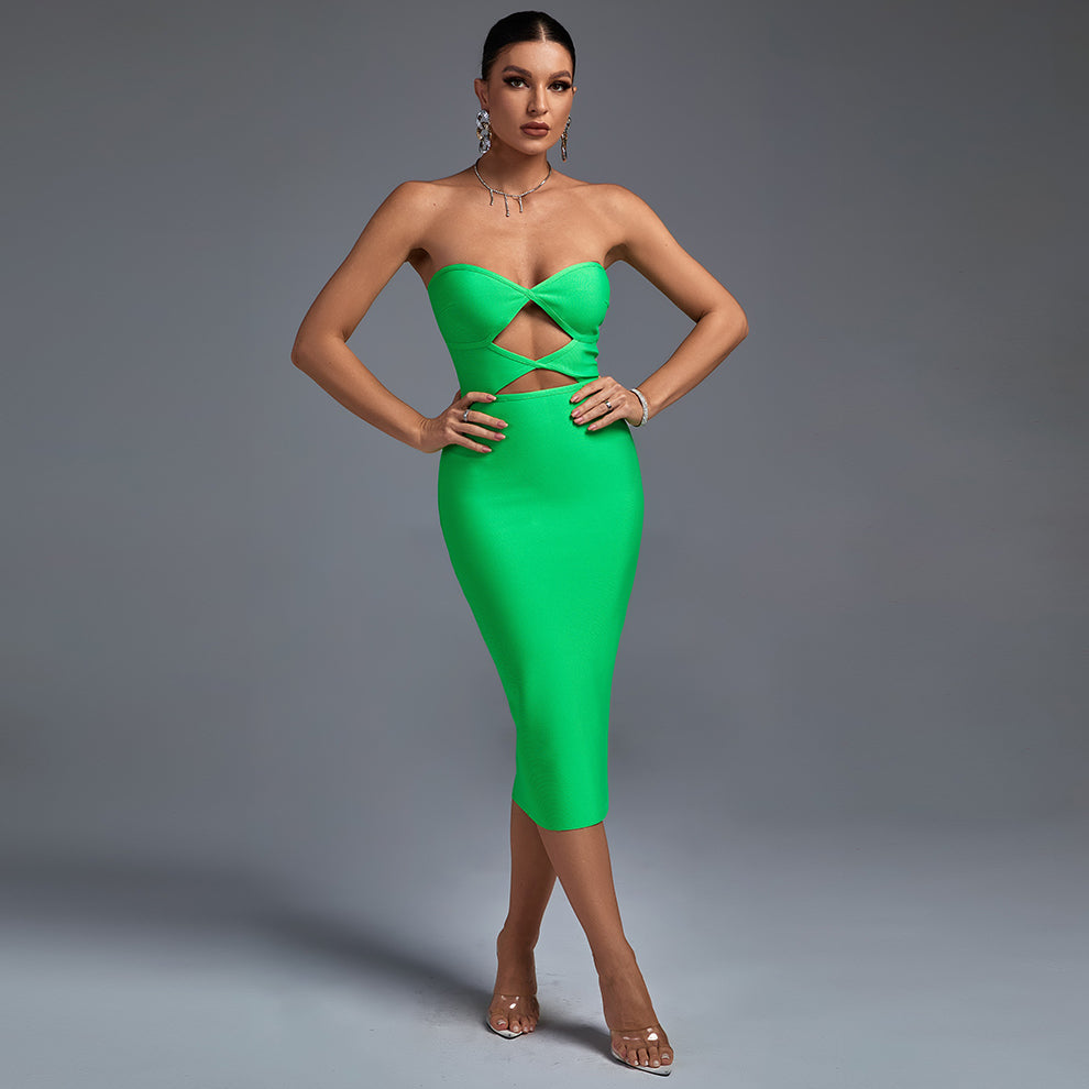 Strapless Hollow Out Over Knee Bandage Dress