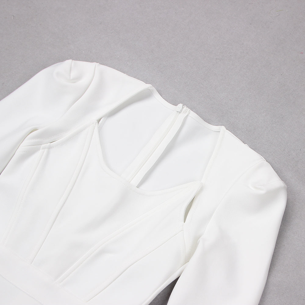 Square Collar Back-Slit Midi Bandage Dress